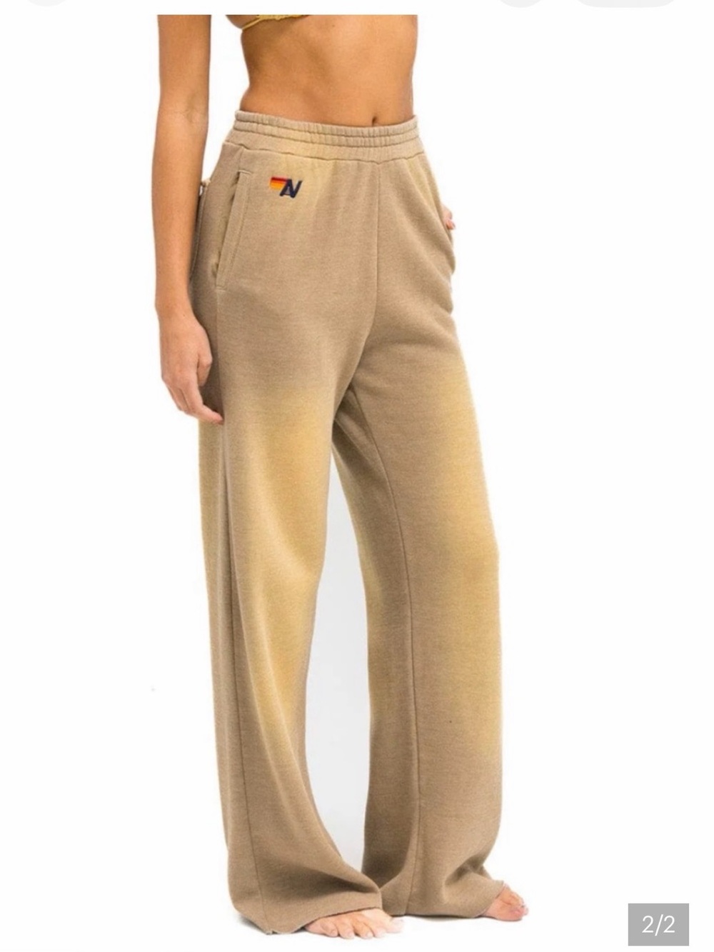 Aviator Nation tan wide Leg Lounge Pants